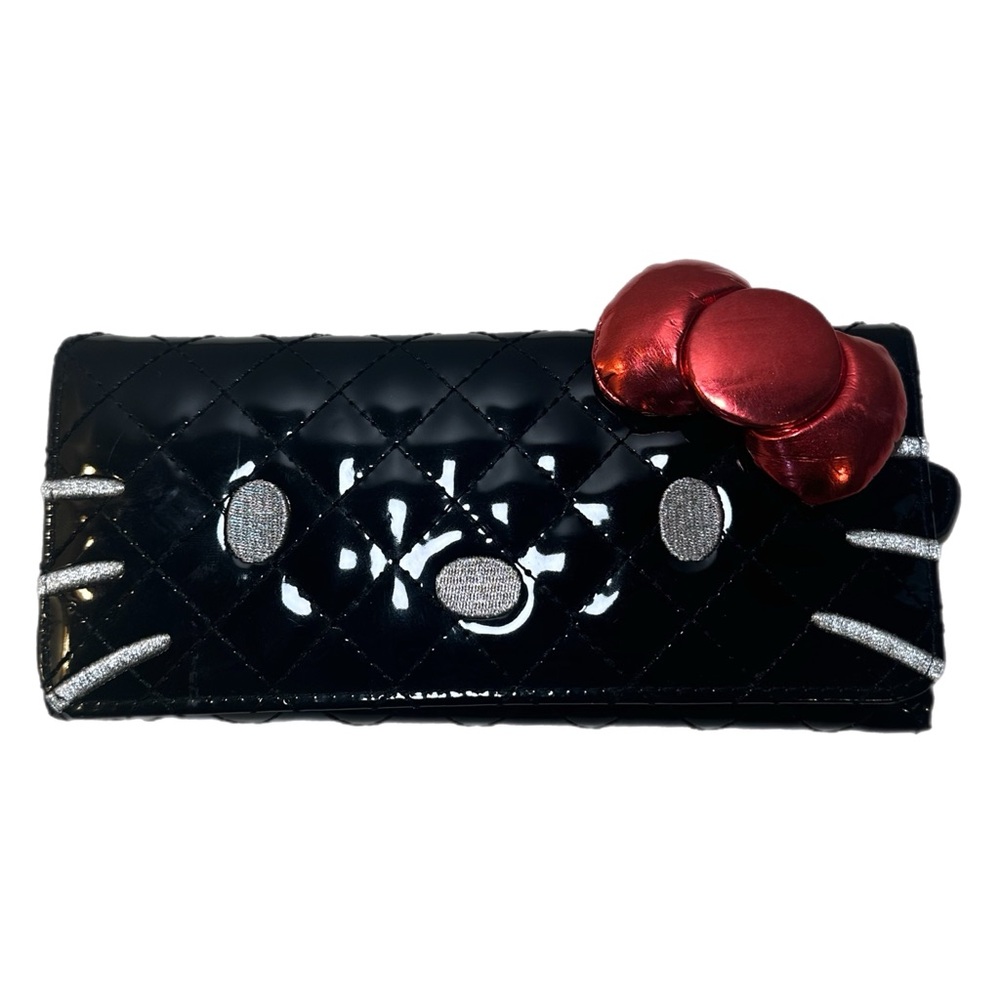 Hello Kitty LOUNGEFLY Black patent shiny leather quilted wallet